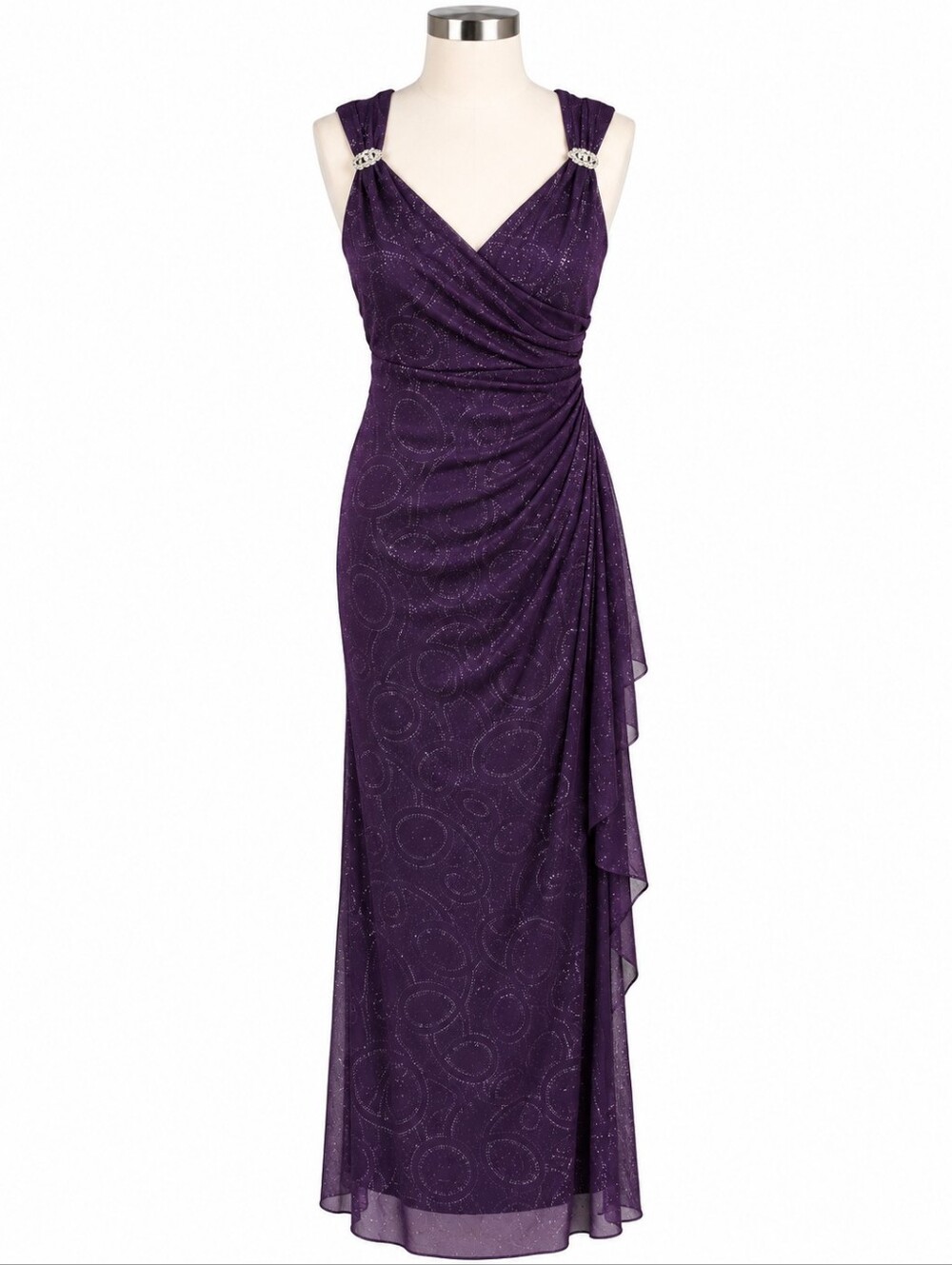 R&M Richards Womens Sz 6 Eggplant Purple Sequin Shimmer Evening Formal Gown